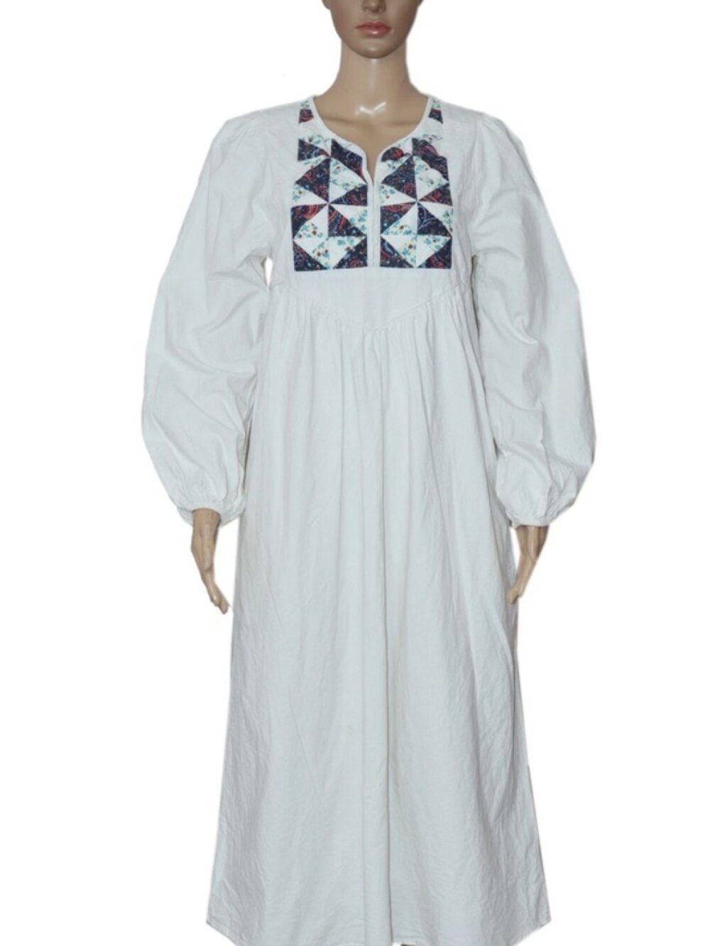 Leon & Harper ROBE ROMAIN BELLIS Printed White Long Neck Midi Dress M